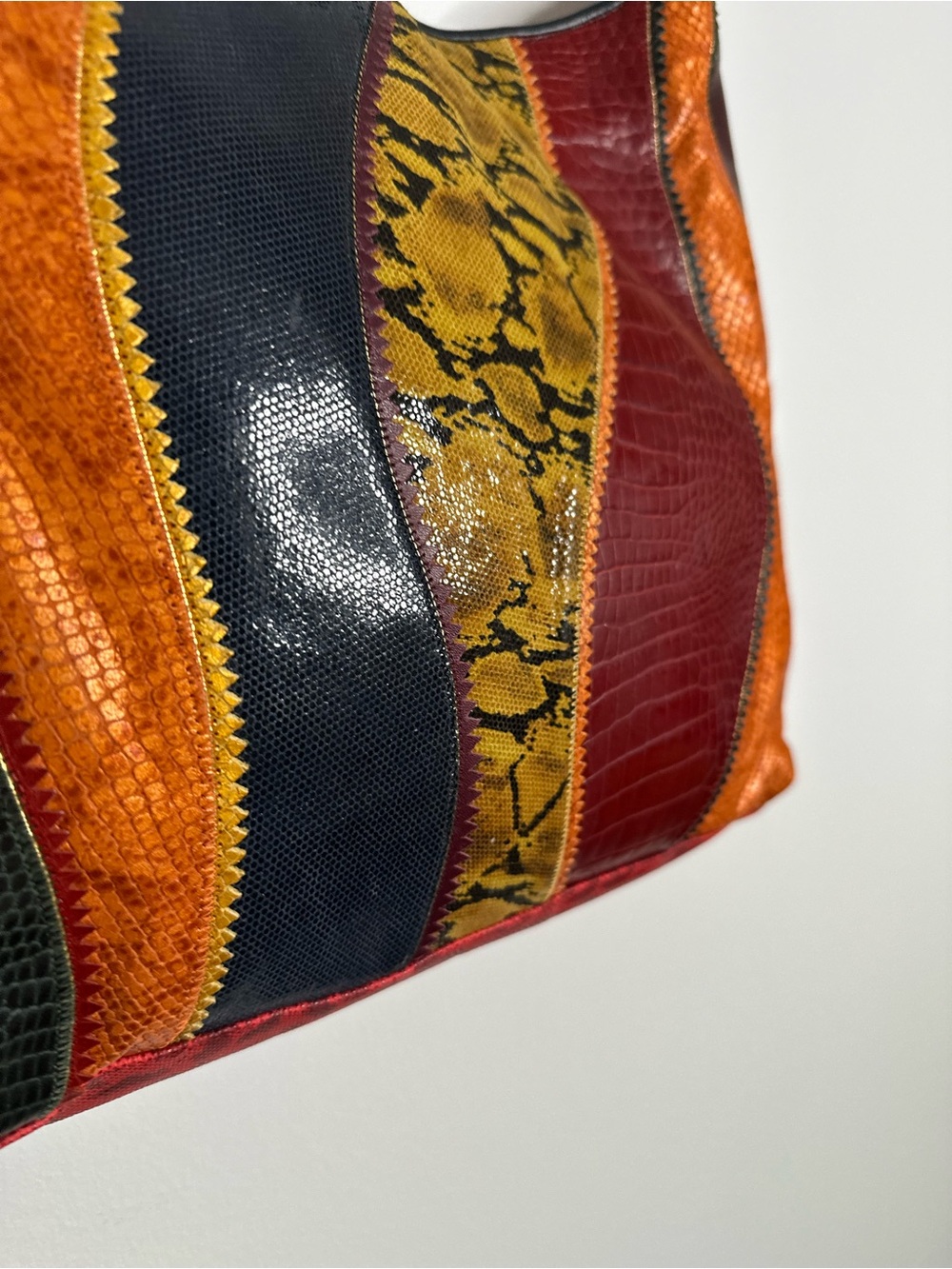 Sharif Vintage Patchwork Exotic Leather Shoulder Bag Made in USA 80s 90s Boho - Picture 10 of 12